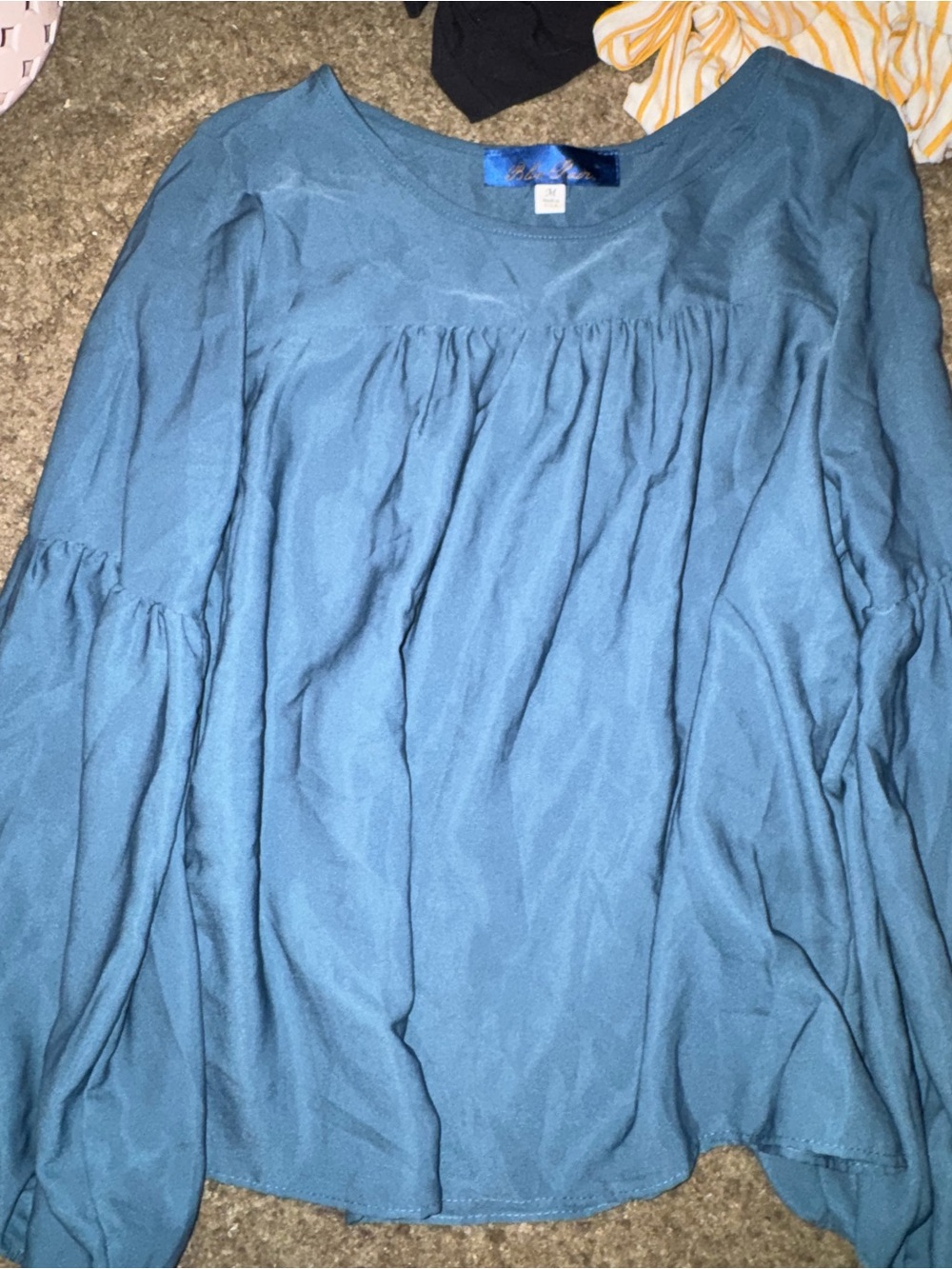 Blue Rain Teal Blue Long Sleeve Peasant Blouse